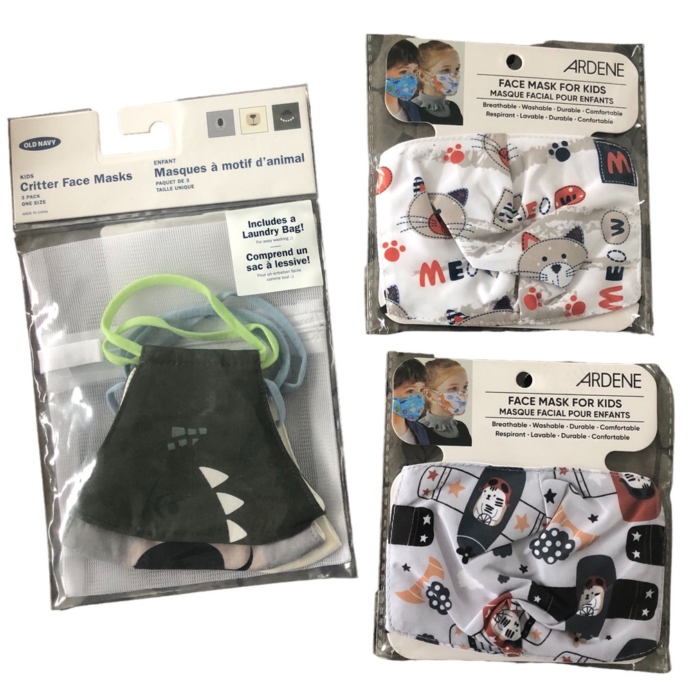 5 Children's Cloth Face Masks with Laundry Bag Critters & Cats Old Navy & Ardene